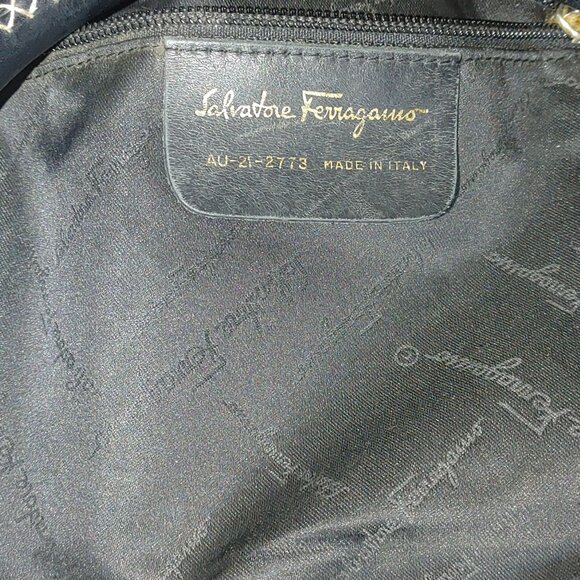 Salvatore Ferragamo Hobo Bag Black Leather Suede White Stitching Italy - Picture 12 of 16